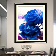 蓝色妖姬线绣十字绣客厅，玫瑰花简约现代餐厅卧室，小幅玄关刺绣