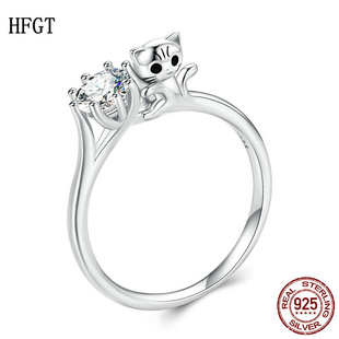 原创s925纯银猫咪大锆石戒指 高级感设计俏皮可爱大方设计感戒指