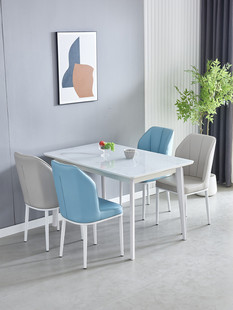 现代简约白色餐桌椅组合家用小户型长方形奶油风玉晶石桌子吃饭桌