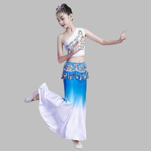 儿童傣族舞蹈服装幼儿孔雀舞演出女童360度练习裙少儿民族表演服
