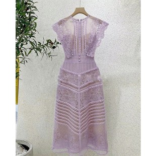 越南小众重工蕾丝镂空连衣裙，女2024夏季宫廷，刺绣花朵收腰礼服