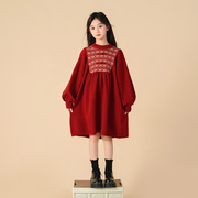 女童拜年服连衣裙2023新年裙子毛衣裙(毛衣裙)红色女孩洋气秋冬款童装