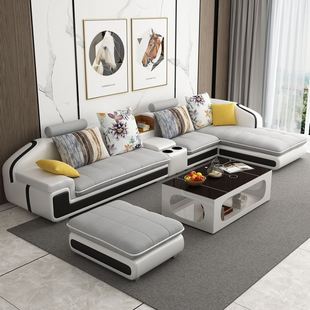 沙发北欧大小户型客厅科技，布沙发(布沙发)简约现代皮布可拆洗乳胶沙发组合