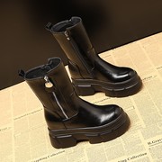 GG。欧洲站靴子女中筒靴2024内增高8厘米女靴侧拉链小个子厚底马