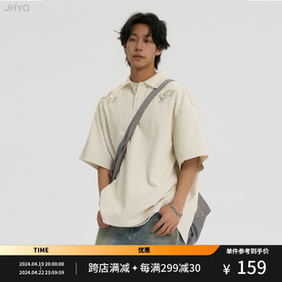 JHYQ夏季polo领串珠刺绣短袖T恤男宽松立体潮牌肌理感上衣