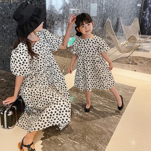 韩版童2021棉布潮网红母女装洋气公主裙女裙亲子装夏装连衣裙