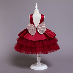 女童连衣裙红色公主裙生日，小童蓬蓬纱，蛋糕婚纱儿童周岁女宝宝礼服