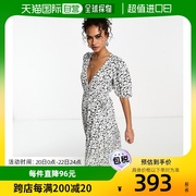 香港直邮潮奢 Glamorous 女士 短袖腰带裹式白色杂纹长款连衣裙()