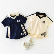 儿童短袖运动套装宝宝夏季学院t恤小男孩棉质薄款球服婴儿两件套
