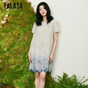 TALASA商场同款亚麻扎染设计印花连衣裙2024年夏小个子娃娃裙