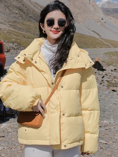 奶黄色羽绒棉服外套，女秋冬季2024年小个子加厚棉衣，短款面包服