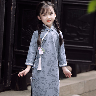 女童秋冬季长袖旗袍汉服，儿童鹿皮绒中国风连衣裙中式古装裙子