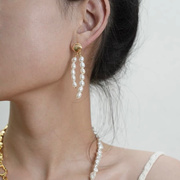 一辈子法式复古天然淡水珍珠长款显脸瘦流苏耳环坠饰气质独特风格