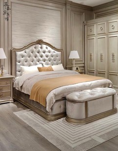 美式art筑源实木床主卧家具，现代欧式法式雕花软包1.8米落地双人床