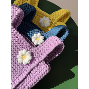 「送你一朵小黄花」自制纯手工编织手提包毛线，钩针花朵日韩包包女