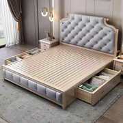 美式实木床双人床主卧1.8米欧式床婚床现代简约1.5m皮床