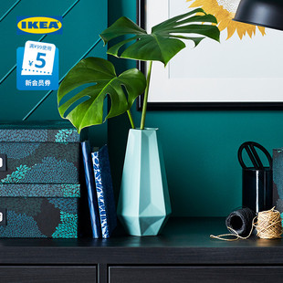 IKEA宜家LIVSLANG力夫斯隆菱格造型石瓷绿色真花假花瓶子桌面装饰