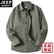 jeep吉普长袖工装衬衫宽松大码休闲外套，青年男装纯棉春季上衣