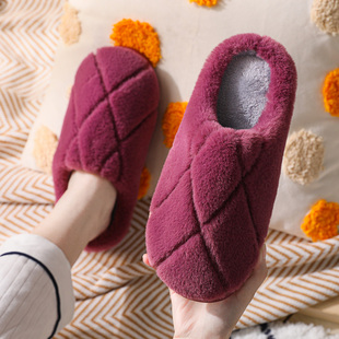秋冬季棉拖鞋女中老年居家用软底保暖简约室内地板防滑包头毛绒面(毛绒面)