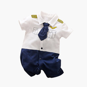 婴儿哈衣短袖绅士连体衣，夏季儿童男宝宝，满月百天周岁生日礼服