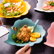 北欧创意树叶形餐具家用陶瓷，早餐盘水果，沙拉碟子网红汤菜盘深盘