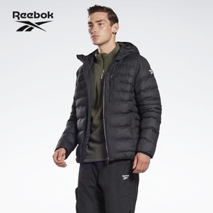 reebok锐步纯色短款连帽，保暖运动棉服，男款黑色fu1699