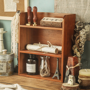 桌面杯子收纳盒zakka办公桌木柜，木制化妆品壁挂式挂墙复古置物架