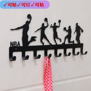 免打孔铁艺挂钩装饰壁挂nba，创意儿童房玄关钥匙，衣帽钩门后厨卫挂