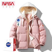 NASA联名假两件棉衣男冬季加厚保暖面包服情侣棉服外套