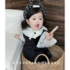 婴儿衣服春秋韩版条纹双层娃娃领衬衫上衣，背带包屁哈衣两件套