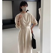 韩版宽松套装女2024春季气质，开叉半身裙长裙，+长袖罩衫两件套