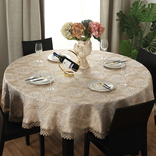 欧式圆桌布布艺饭店用浪漫大圆桌垂感圆形茶几台布蕾丝圆餐桌布