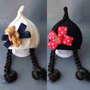 韩版秋冬天女宝宝帽子1-2-4岁女婴儿童毛线帽3-6-12个月长假发帽