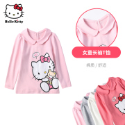 hellokitty女童长袖t恤打底衫可爱儿童，棉春秋上衣翻领娃娃衫