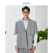 jdv男装商场同款春夏个性，潮流撞色拼接短袖西服西装外套