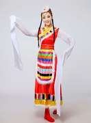 藏族舞蹈演出服装女成人+水袖演出服长裙广场舞民族服装表演服饰