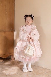 儿童重工洛丽塔羽绒服23冬季女童花边蕾丝裙摆公主风长款外套洋气