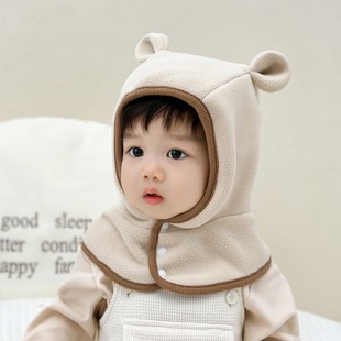 宝宝帽子冬季韩版婴儿围脖一体帽男童女宝宝秋冬天保暖防风护耳帽