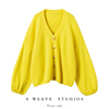 重磅加厚!柠檬黄灯笼袖，v领粗针羊绒，毛衣开衫女纯羊绒针织开衫