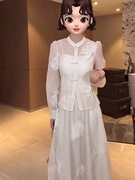 新中式套装女重工刺绣，雪纺衬衫2024早春垂感百褶半身裙两件套