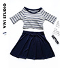 ViviStudio/条纹短袖学生保守泳衣女可爱日系三件套裙式泳装
