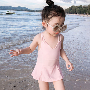 儿童泳衣女童小宝宝韩国游泳衣，度假速干吊带，公主裙式平角连体泳装