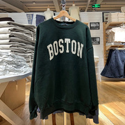 Brandy BM美式Boston字母刺绣卫衣bm套头墨绿外套加绒上衣女