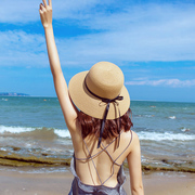 草帽海边沙滩帽子女夏气质百搭时尚洋气太阳帽防晒遮脸遮阳帽