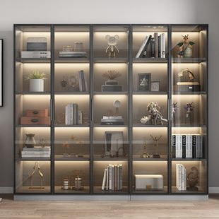 实木书柜书橱玻璃展示柜，落地储物柜客厅家用轻奢手办展示柜