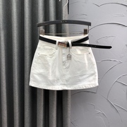 韩版白色牛仔短裙女显瘦夏天时尚洋气百搭A字小个子半身包臀裙潮