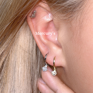 mercurys闪闪锆石吊坠耳圈s925纯银耳环敲可爱百搭的小耳扣耳钉