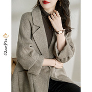 2022高端羊毛绒大衣韩版品牌女装秋冬季时尚小个子西装双面呢外套