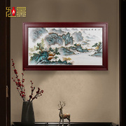 新中式装饰画景德镇手绘山水画，瓷板画手绘玄关客厅沙发背景墙挂画