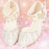 公主鞋女童水晶鞋软底，婚礼服小女孩鞋子，珍珠水钻演出单鞋闪亮